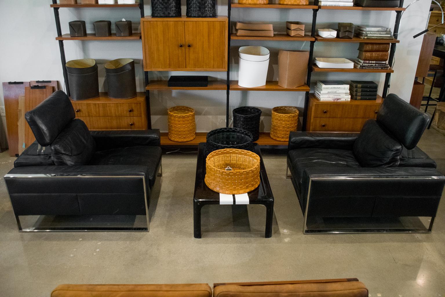 Modern Black Leather Lounge Chairs, Italy, 1980s