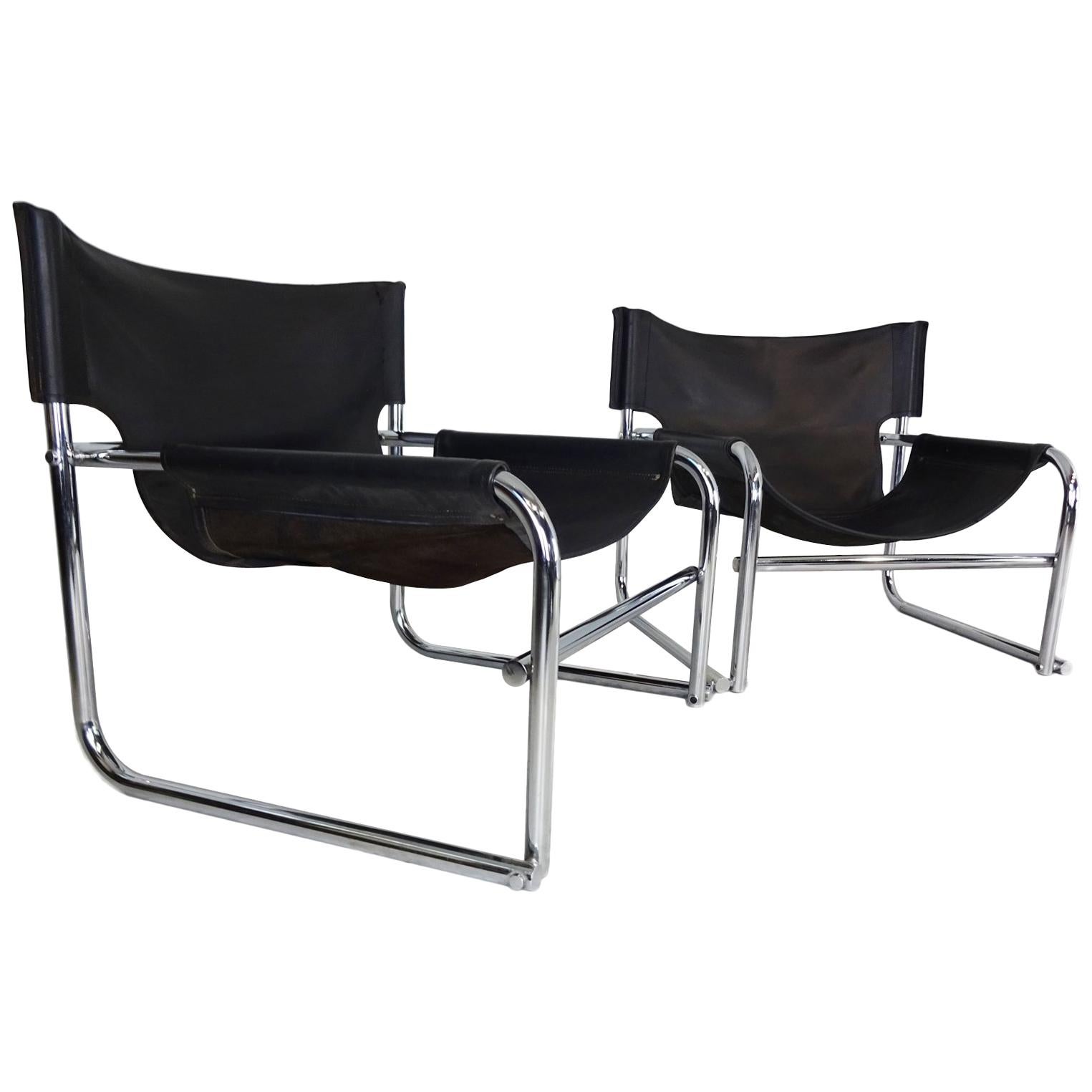 Black Leather Lounge Chairs, Vintage Midcentury by Rodney Kinsman for OMK