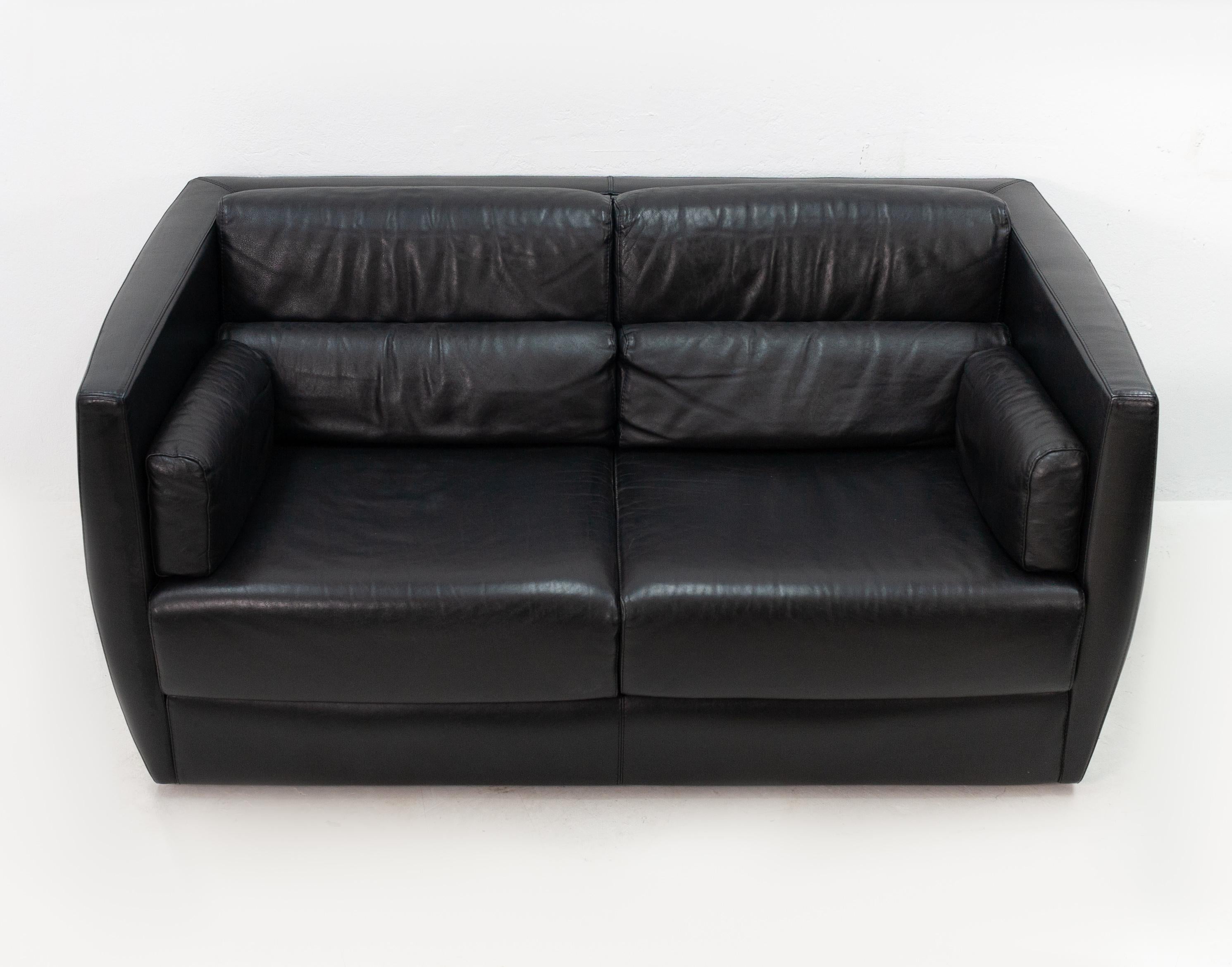 Black Leather Love Seat Roche Bobois 1