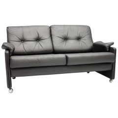 Black Leather Loveseat Sofa, Germany, 1959