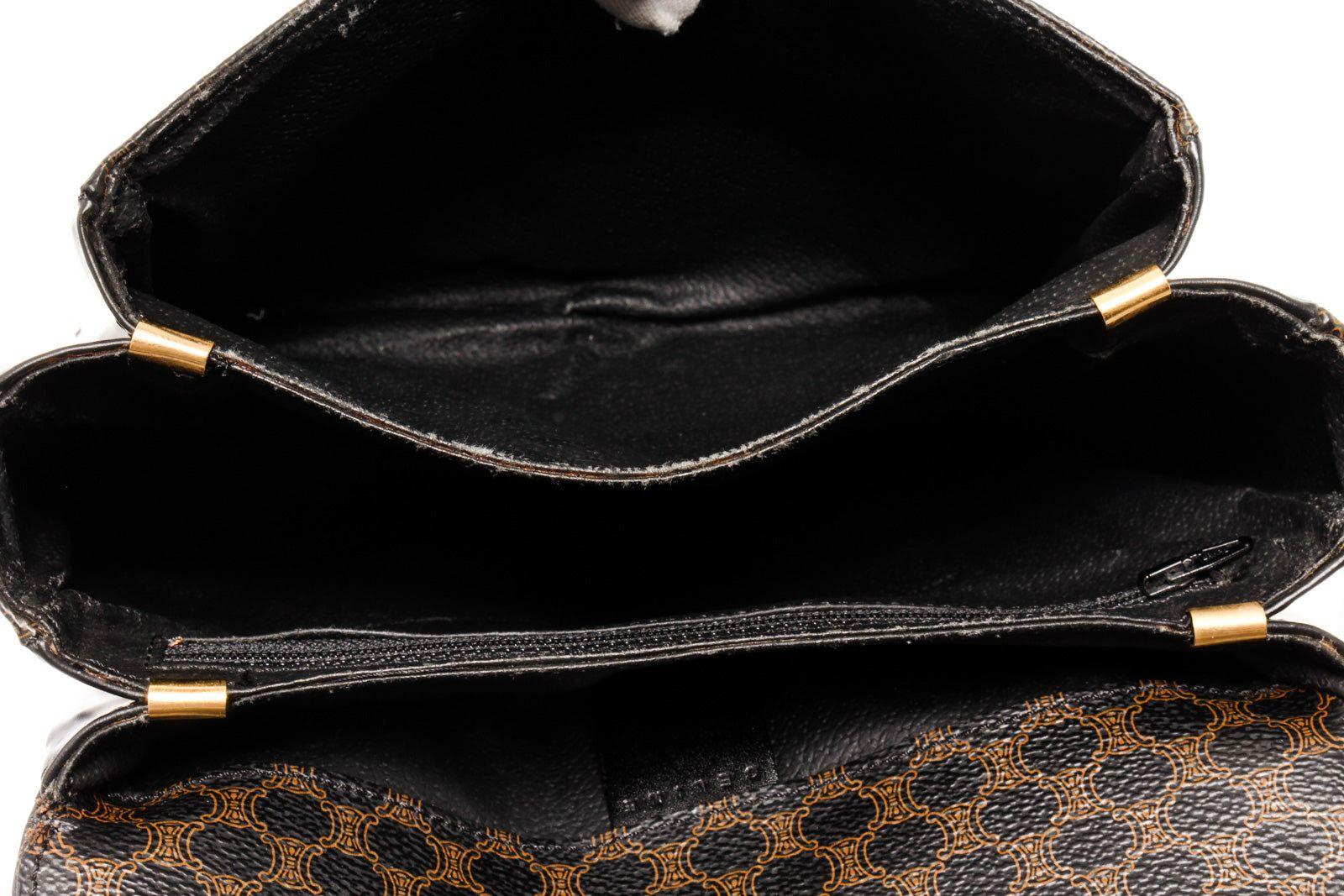Women's Black leather Macadam pattern Celine shoulder bag with gold-tone hardware
