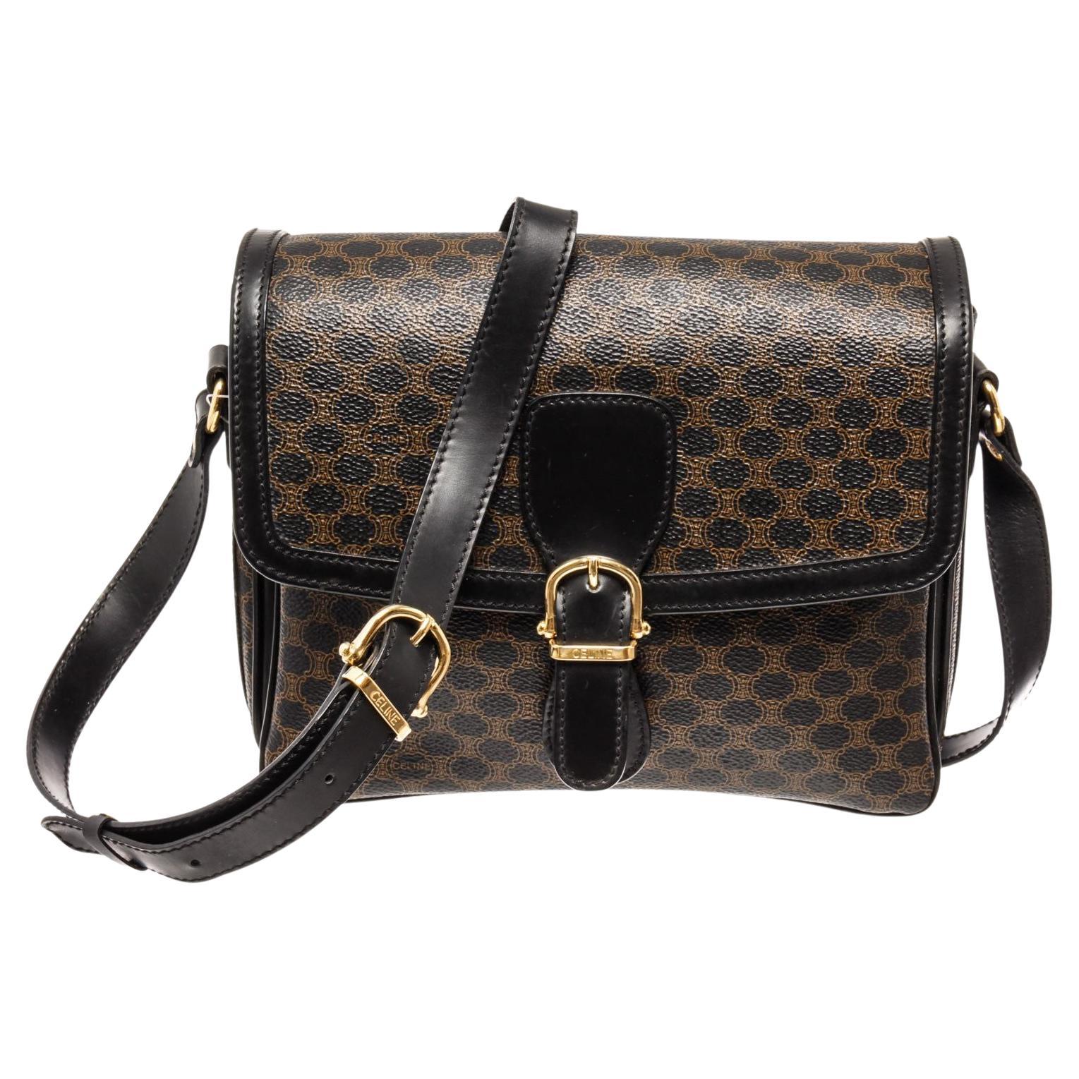 Black leather Macadam pattern Celine shoulder bag with gold-tone hardware