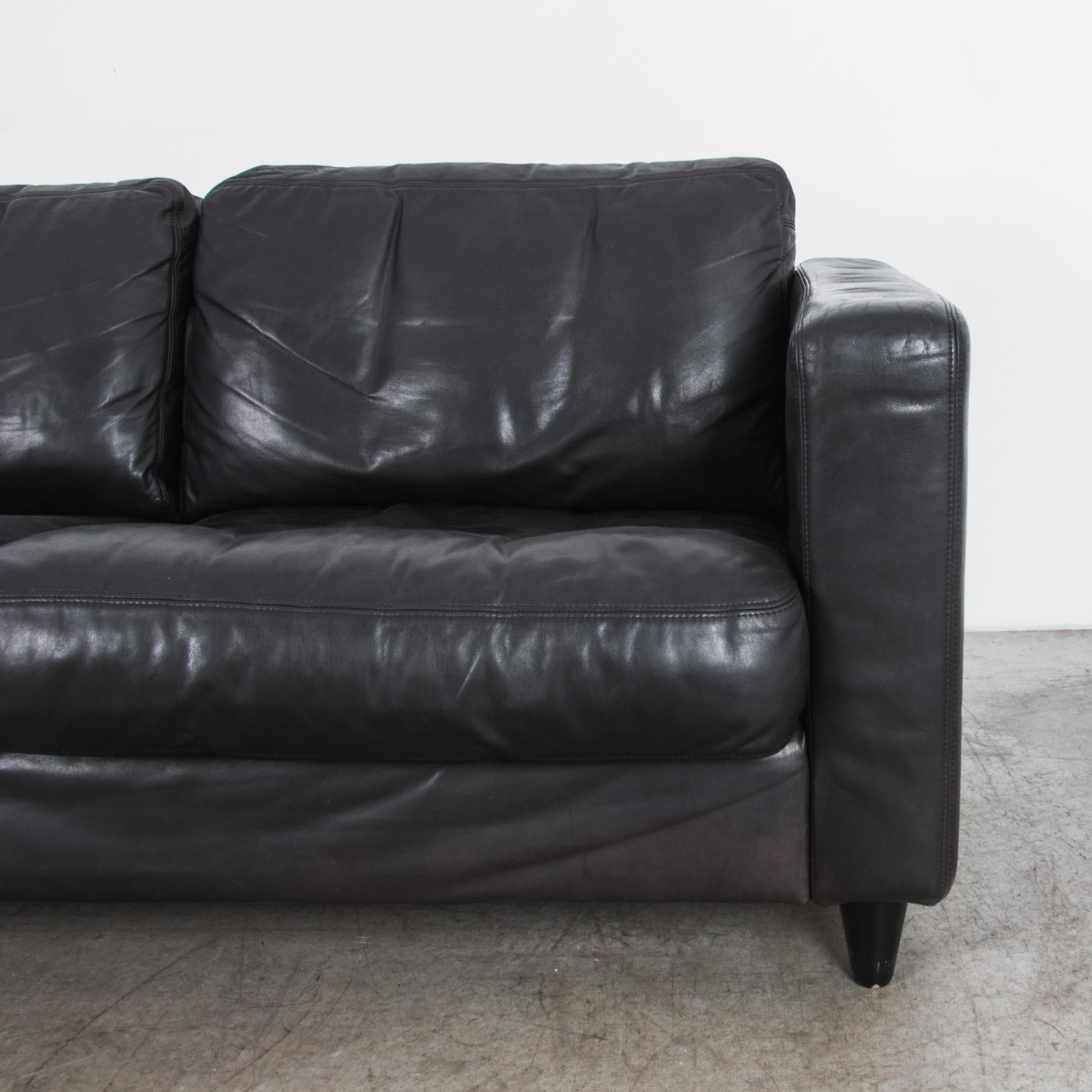 Mid-Century Modern Black Leather Machalke Pablo Sofa