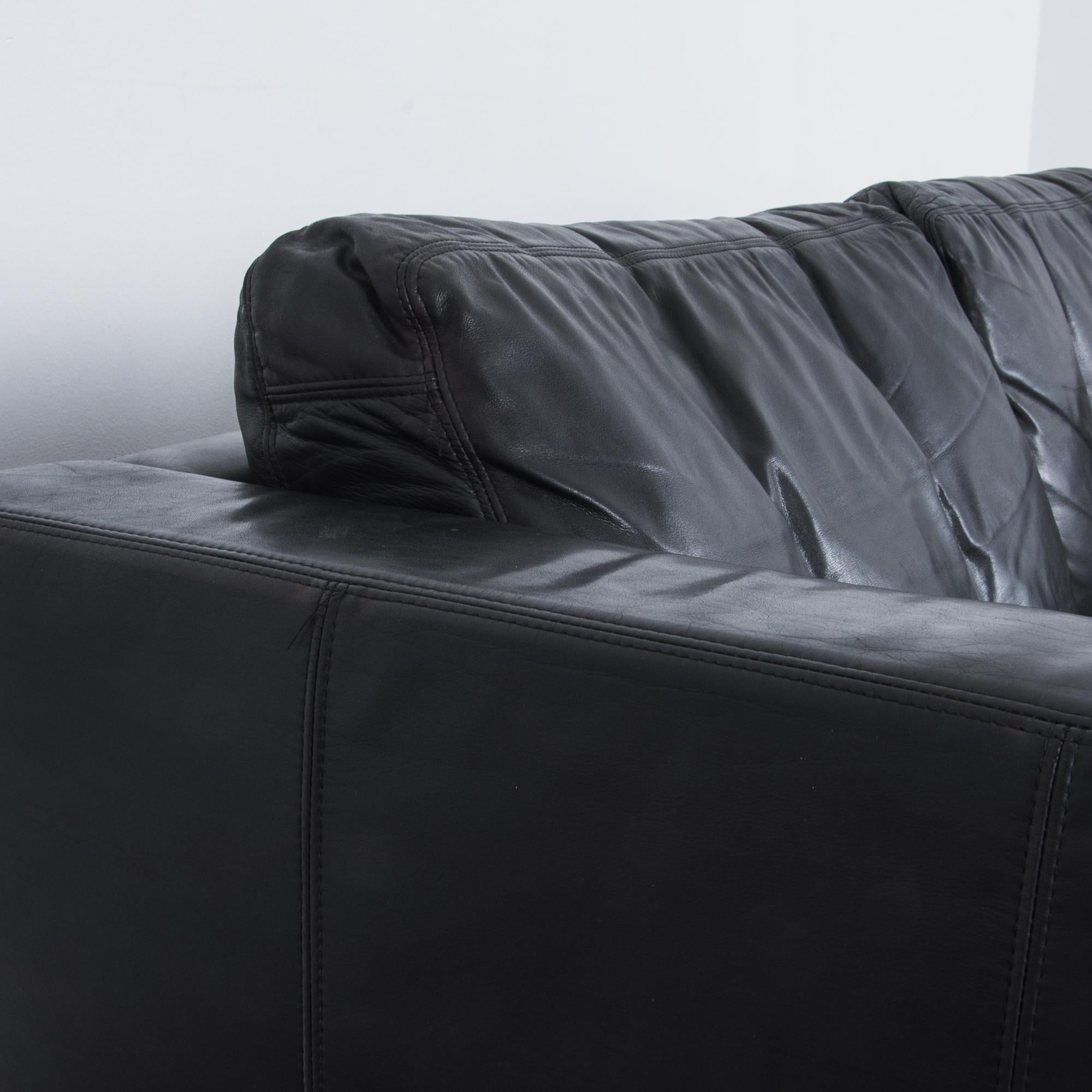 Black Leather Machalke Pablo Sofa In Good Condition In High Point, NC