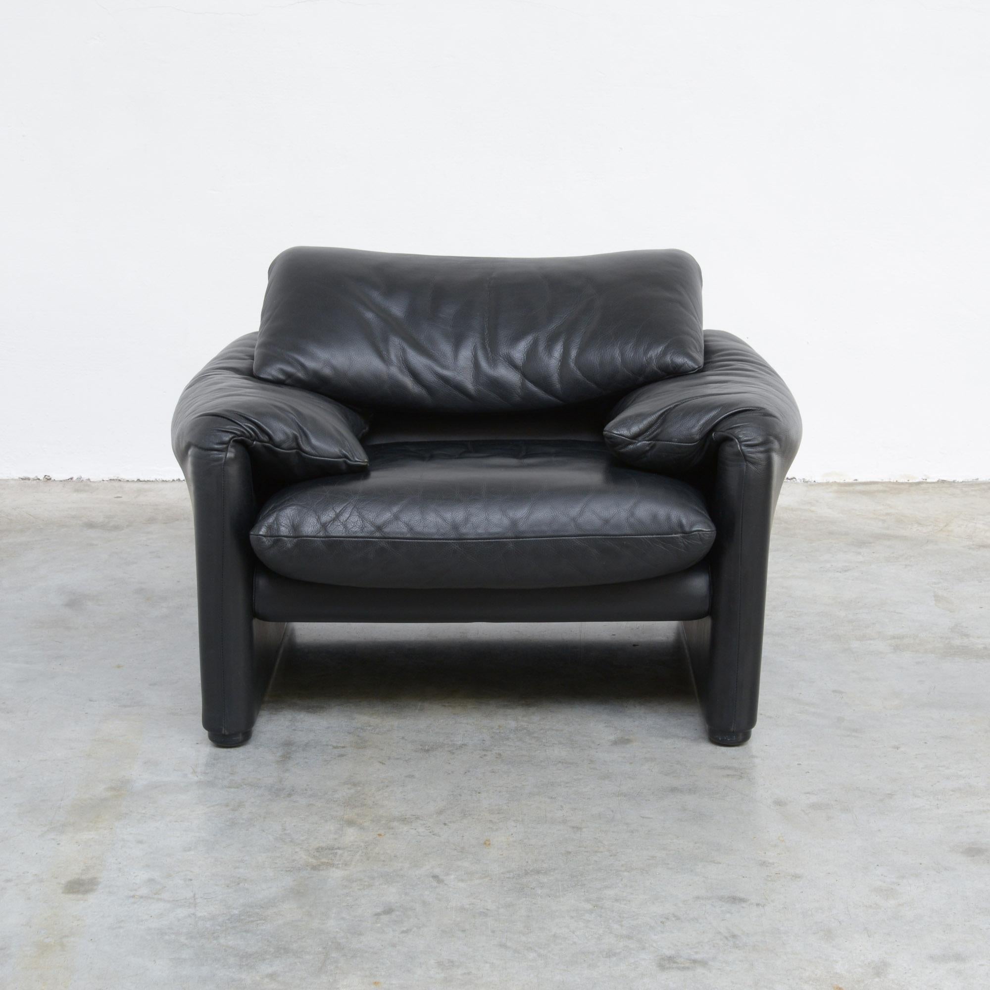 Modern Black Leather Maralunga Easy Chair