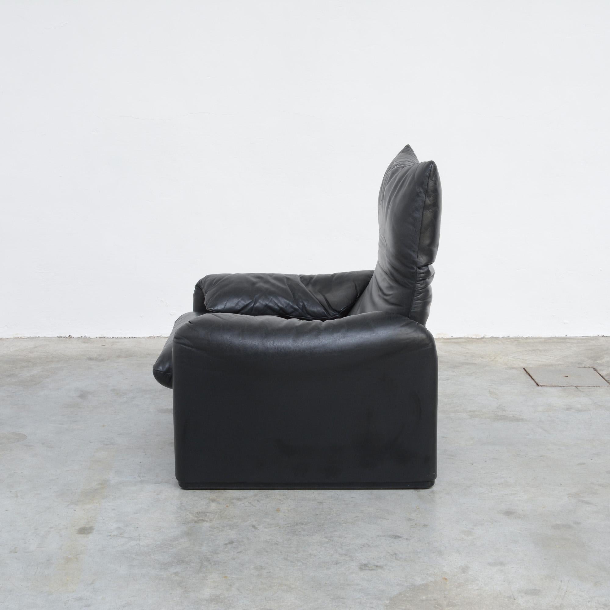 Late 20th Century Black Leather Maralunga Easy Chair