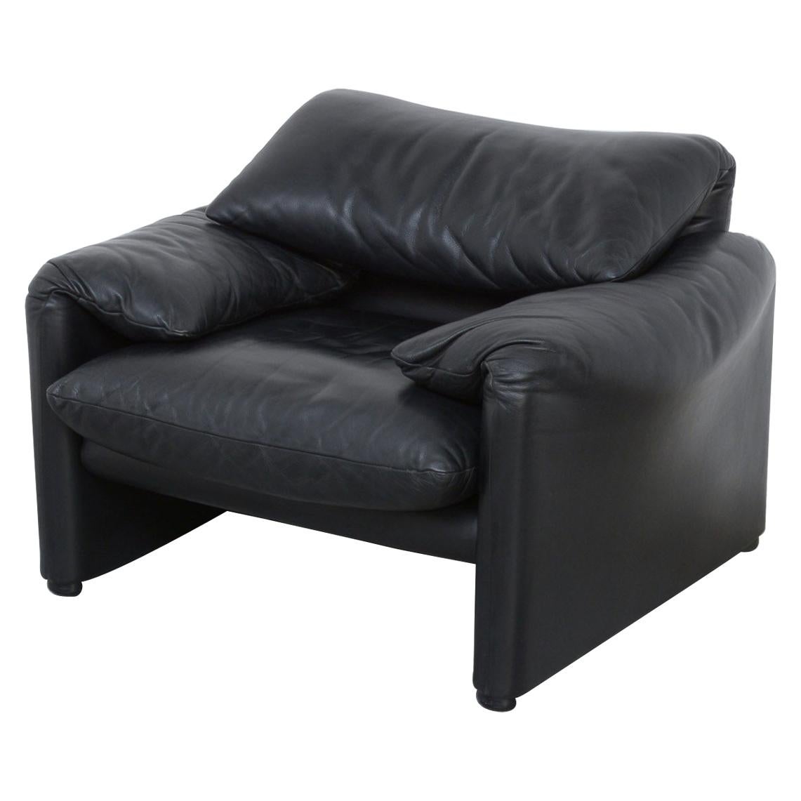 Black Leather Maralunga Easy Chair