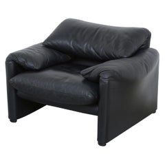 Black Leather Maralunga Easy Chair