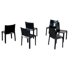 Black leather Mario Bellini Cab dining chairs Italy, 1970s - set of 6