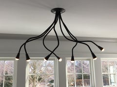 Black Leather Meander Chandelier with Adjustable Arms