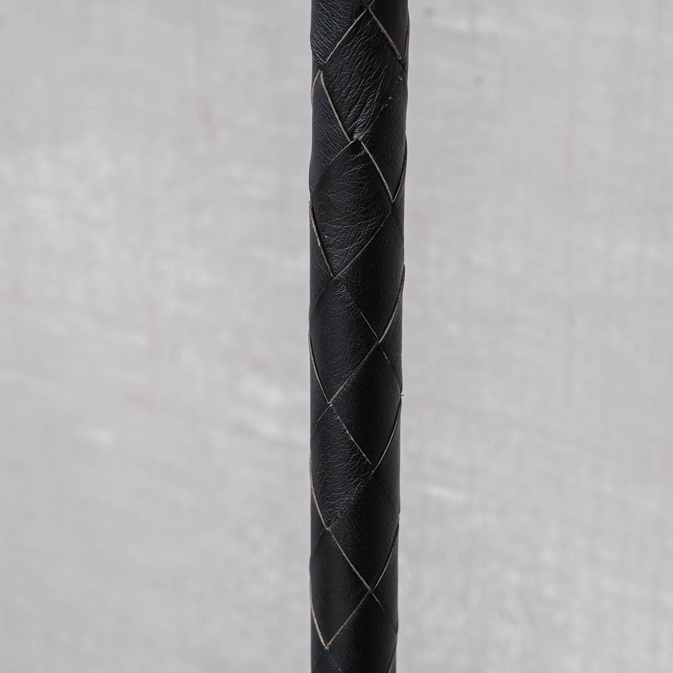 Metal Black Leather Mid-Century Danish Floor Lamp by Jo Hammerborg