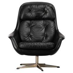 Black Leather Mid-Century Modern Swivel Chair by H.W. Klein for Bramin, 1960s