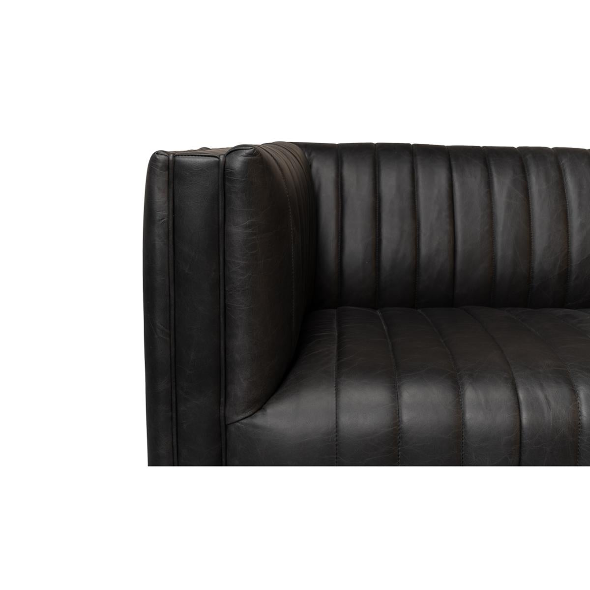 Schwarzes Leder Mid Century Sofa im Angebot 4