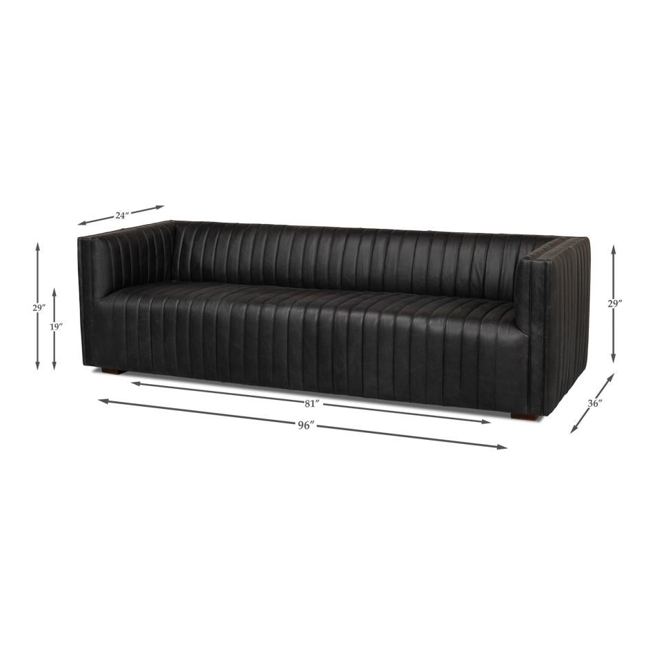 Schwarzes Leder Mid Century Sofa im Angebot 6