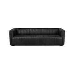 Black Leather Mid Century Sofa