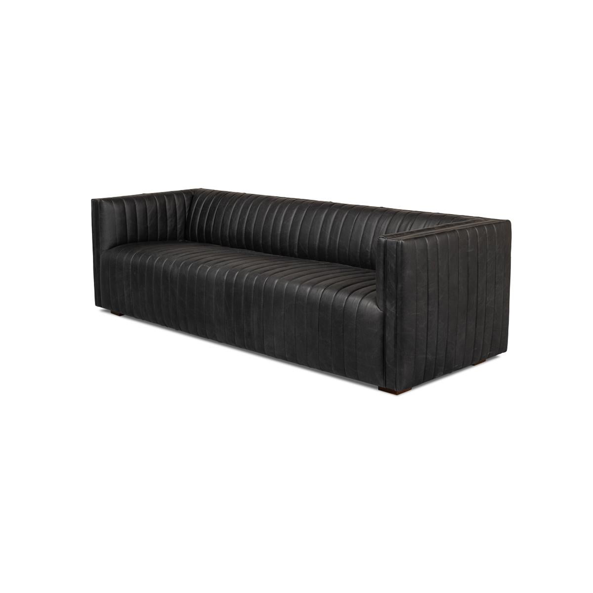 mid century modern black leather sofa
