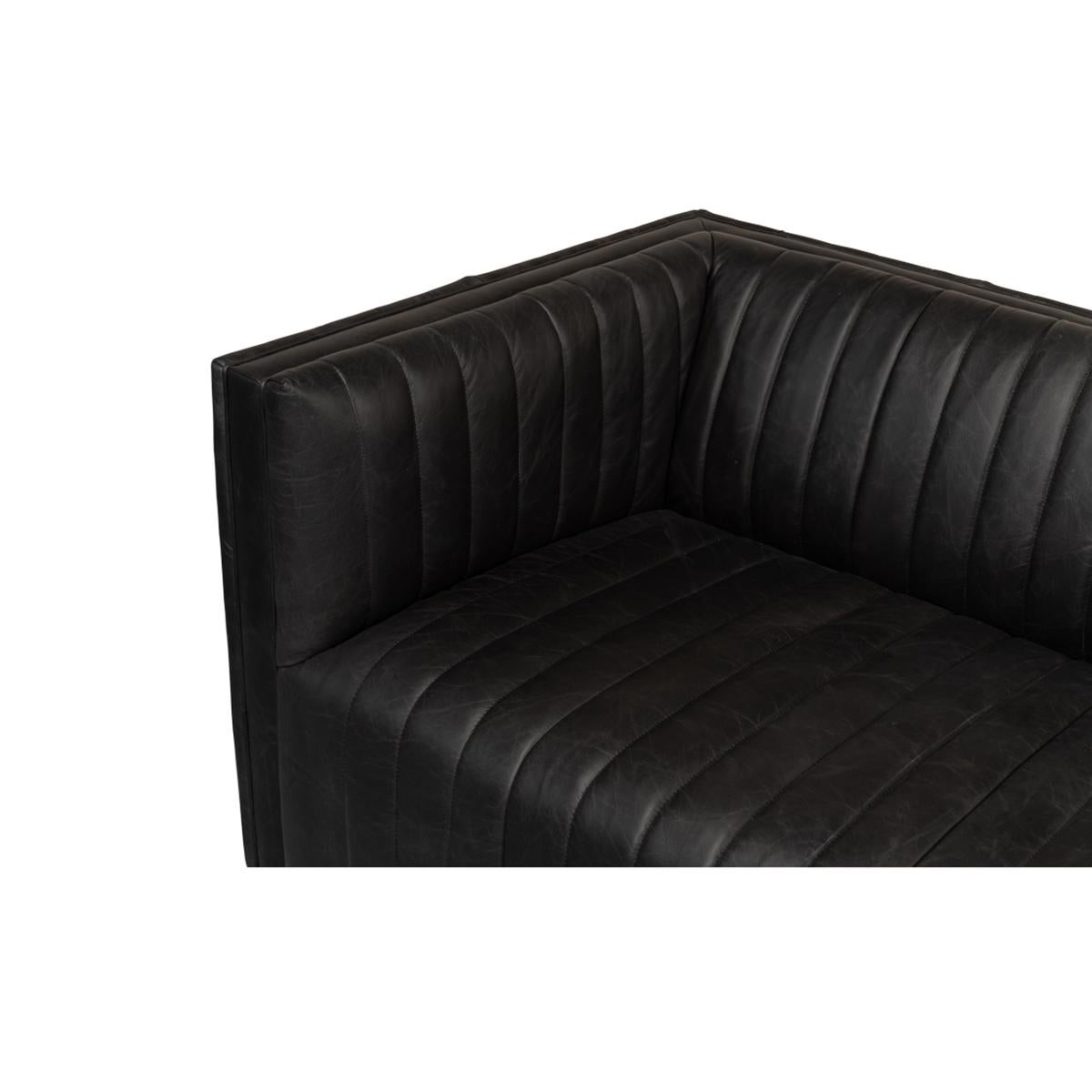 Mid-Century Modern Black Leather Mid Century Sofa For Sale