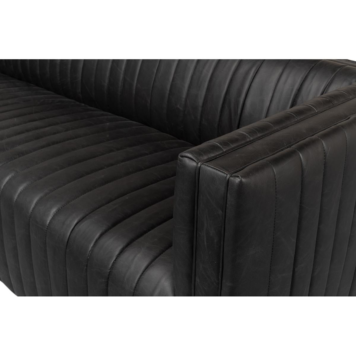 Black Leather Mid Century Sofa In New Condition For Sale In Westwood, NJ