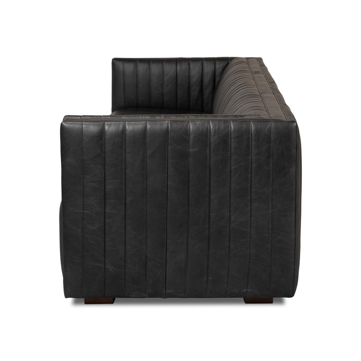 Black Leather Mid Century Sofa For Sale 1