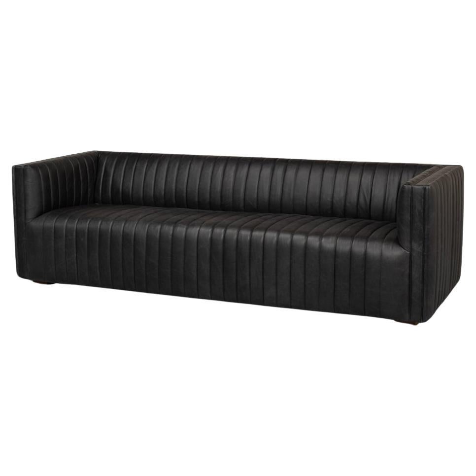 Black Leather Mid Century Sofa