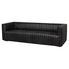 Black Leather Mid Century Sofa