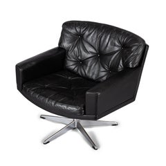 Black Leather Mid-Century Modern Swivel Chair by Lystager, 1960s