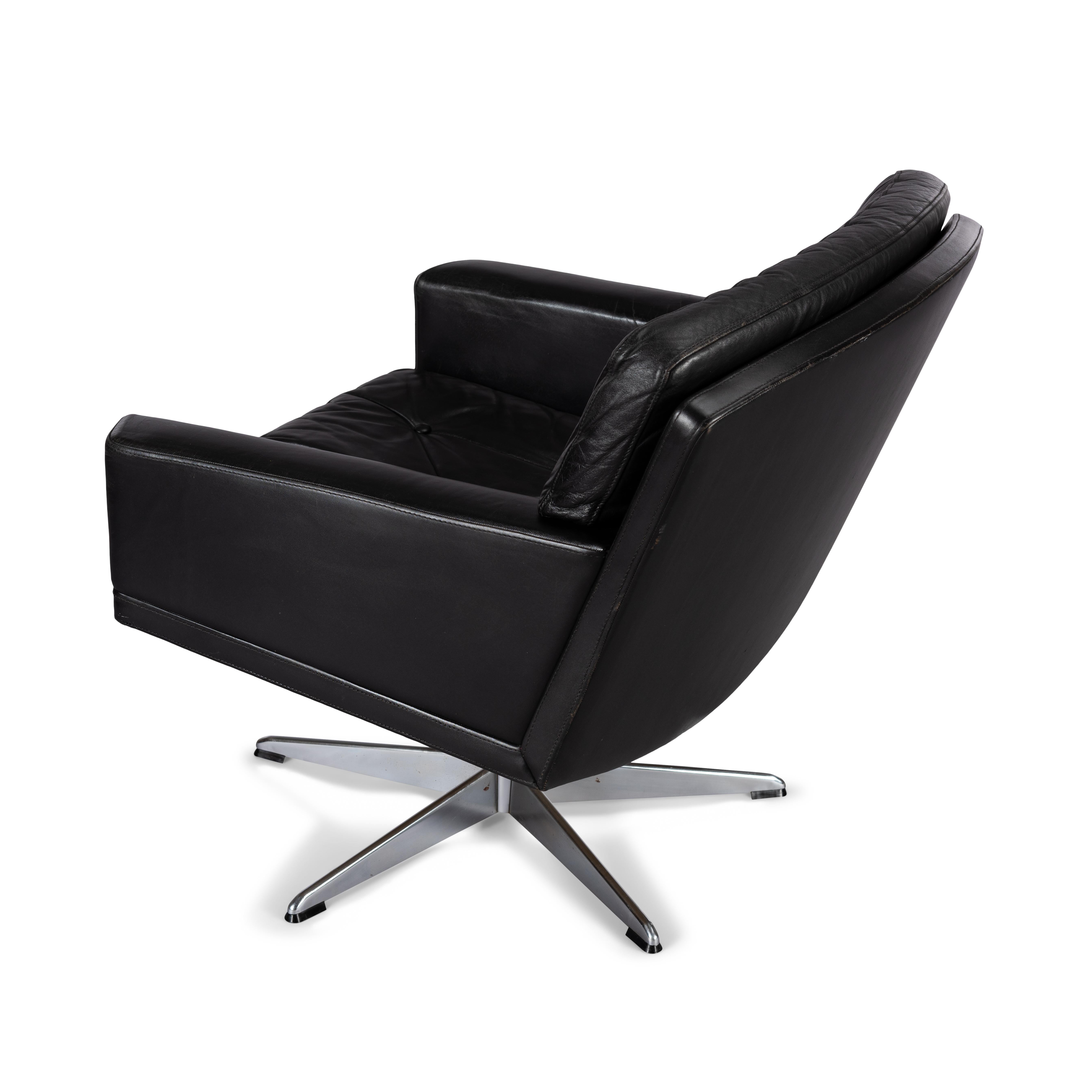 Black Leather Mid-Century Modern Swivel Chair by Lystager, 1960s 2