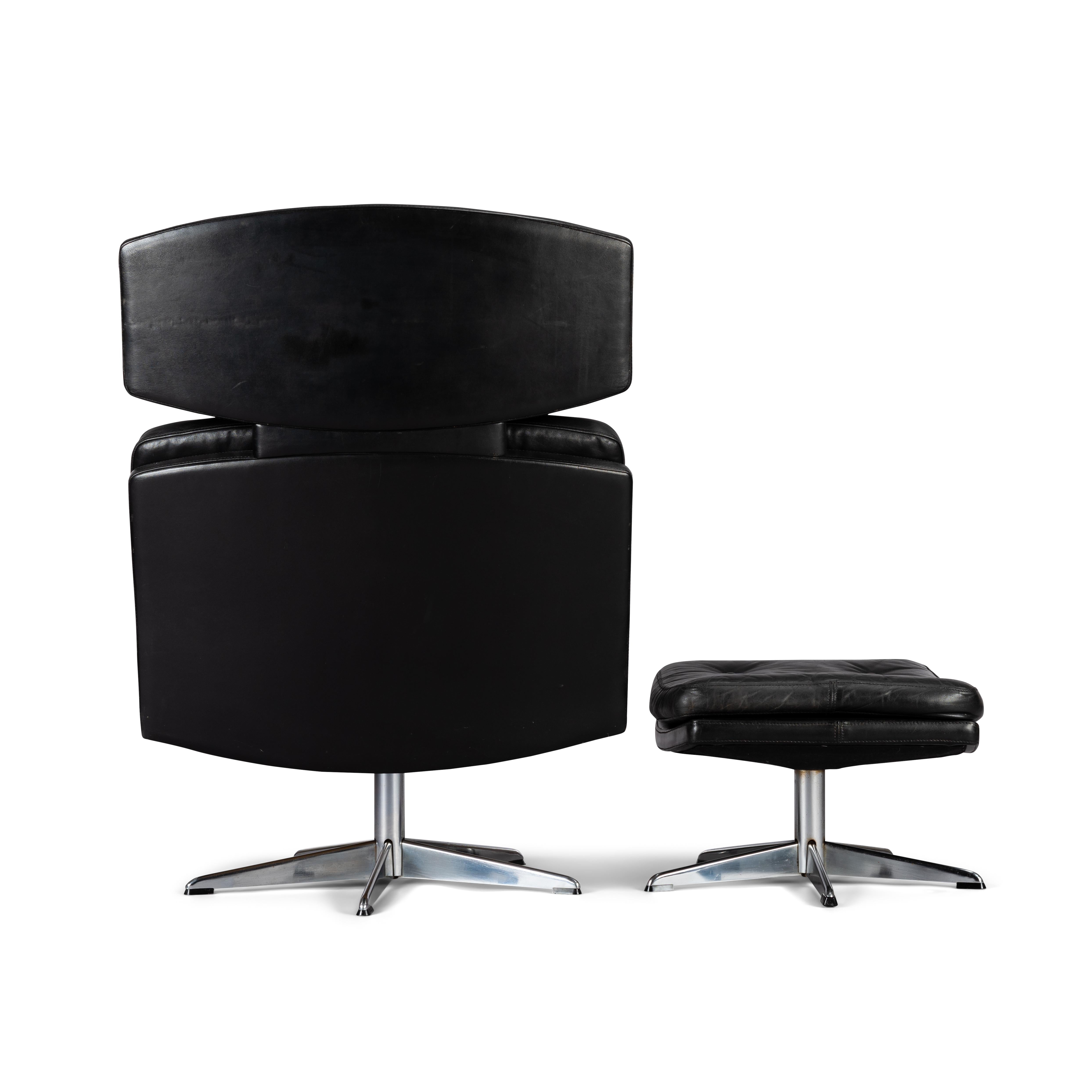 black leather swivel chair with ottoman