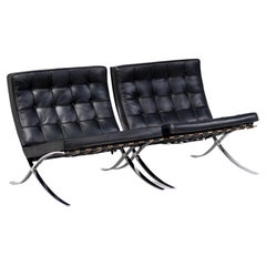 Black Leather Mies van der Rohe for Knoll Barcelona Chairs, Matching Set of Two