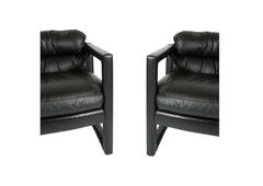 Black Leather Parsons Style Drexel Lounge Chairs