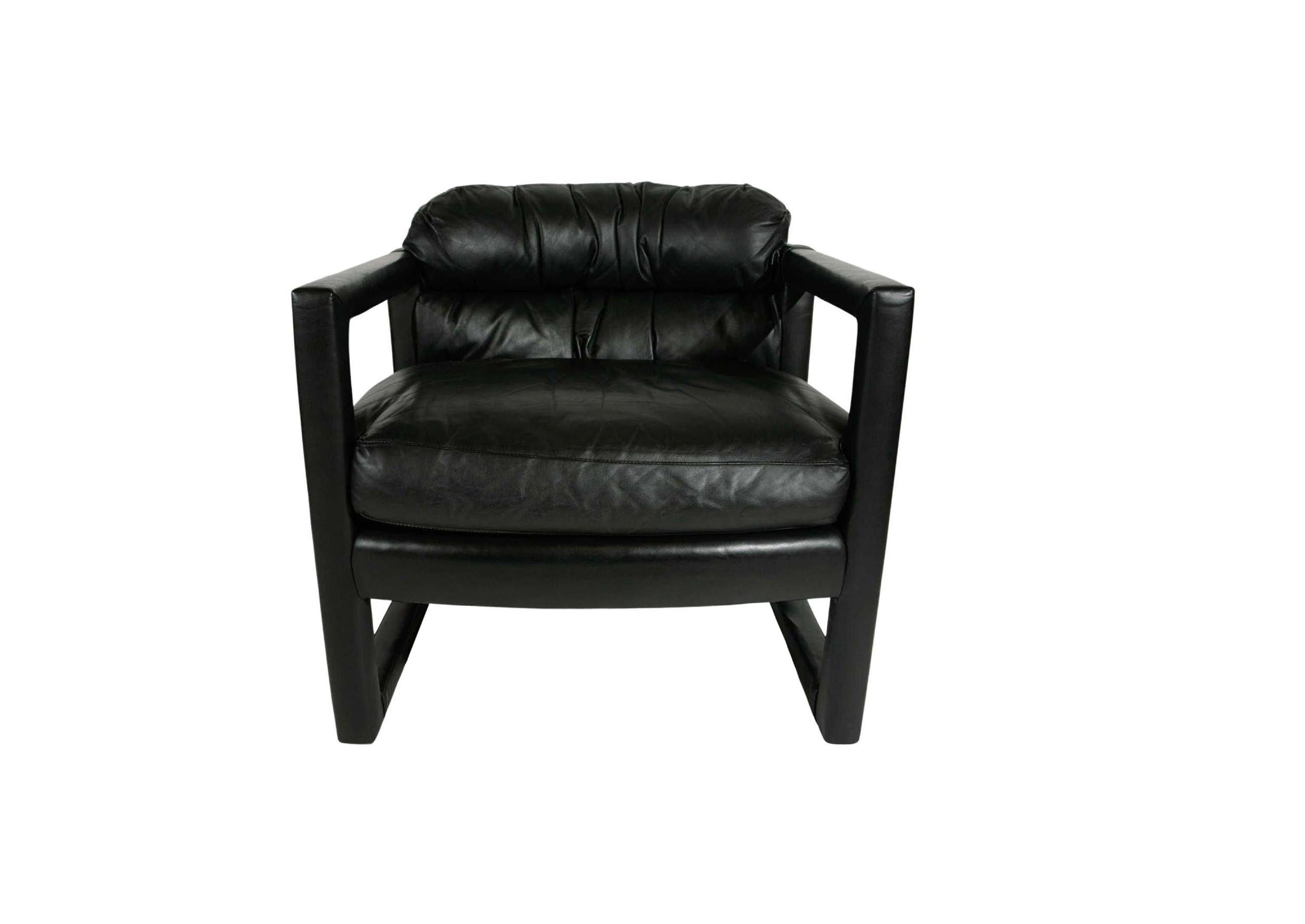 Mid-Century Modern Black Leather Parsons Style Drexel Lounge Chairs For Sale