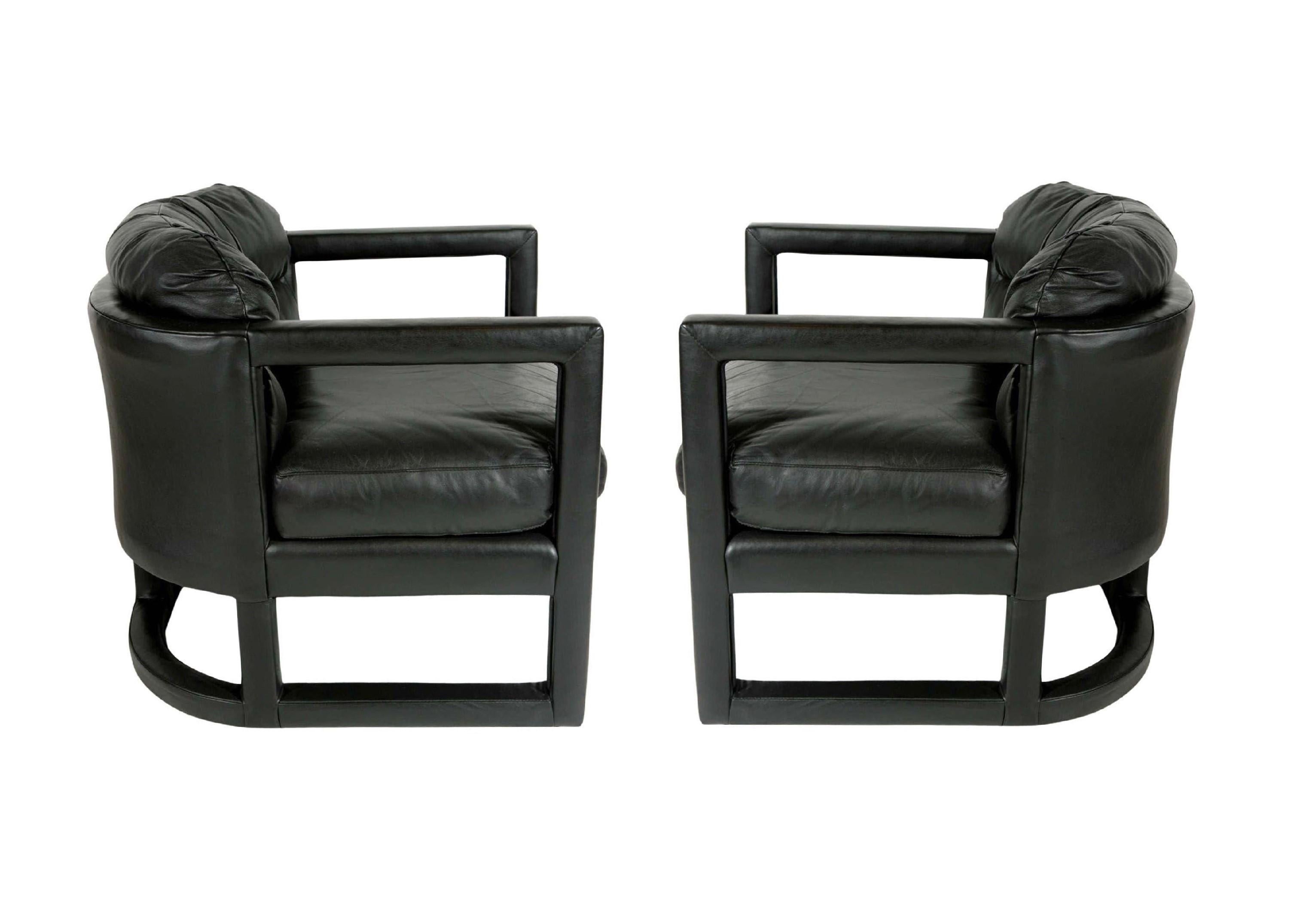 Black Leather Parsons Style Drexel Lounge Chairs For Sale 1