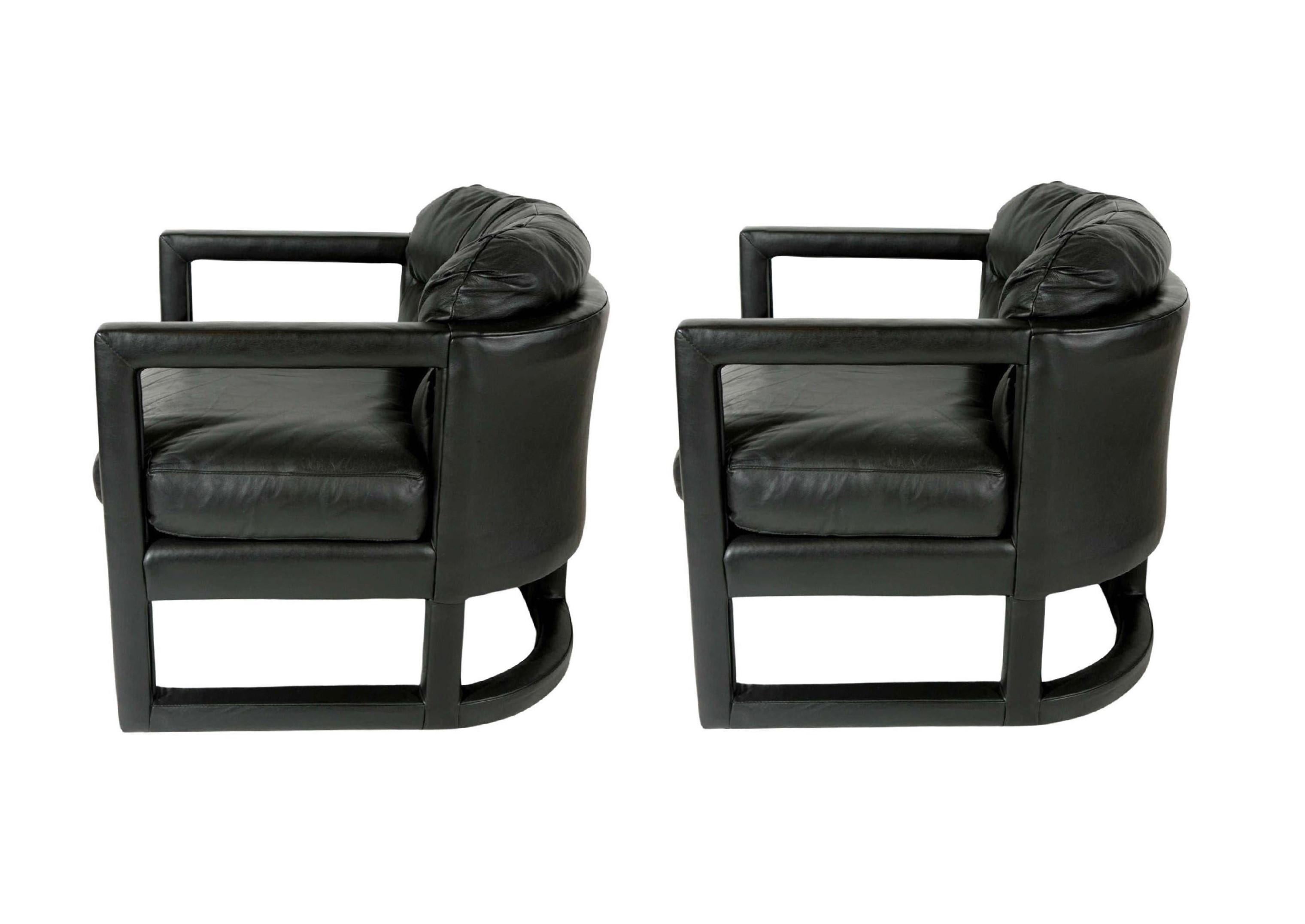 Black Leather Parsons Style Drexel Lounge Chairs For Sale 2