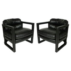 Black Leather Parsons Style Drexel Lounge Chairs