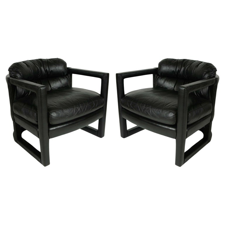 Black Leather Parsons Style Drexel Lounge Chairs For Sale at 1stDibs