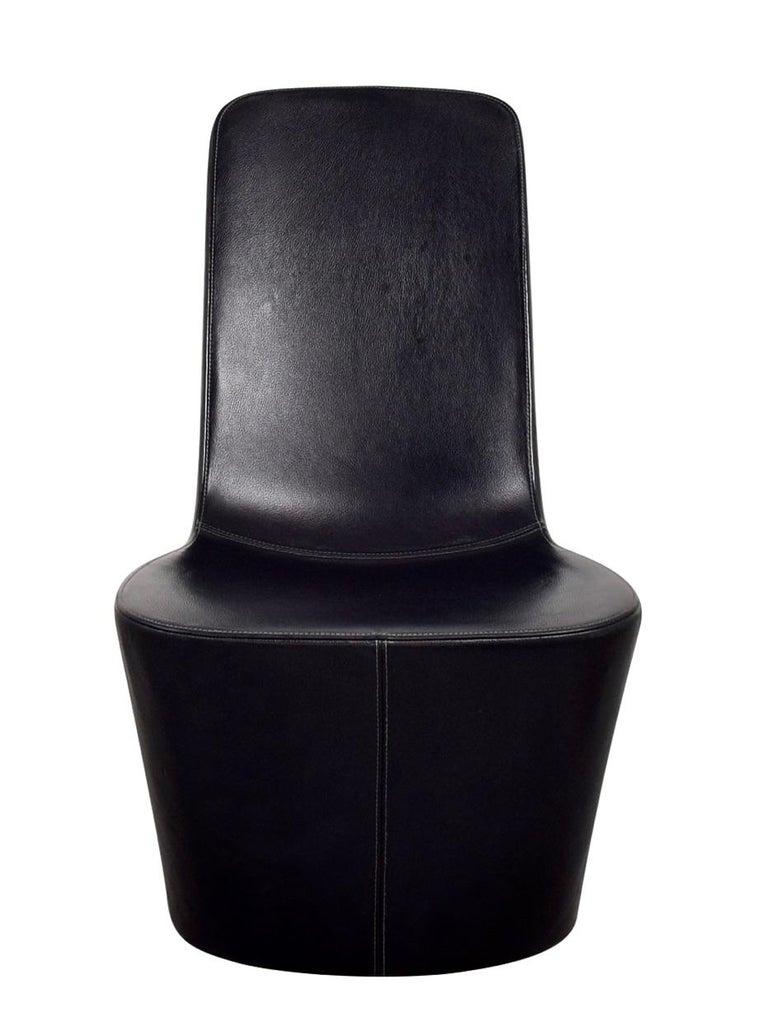 Black leather minimal monopod chair by Jasper Morrison for Vitra, 2008. The compact Monopod chair by Jasper Morrison adds a sculptural dimension. Despite the apparent simplicity of its design, Monopod is surprisingly very comfortable and stable.