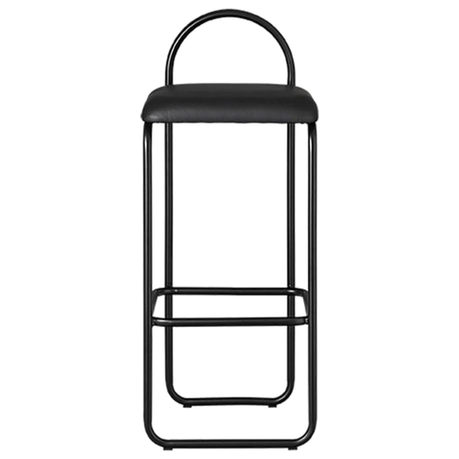 Minimalistischer Barstuhl aus schwarzem Leder im Angebot
