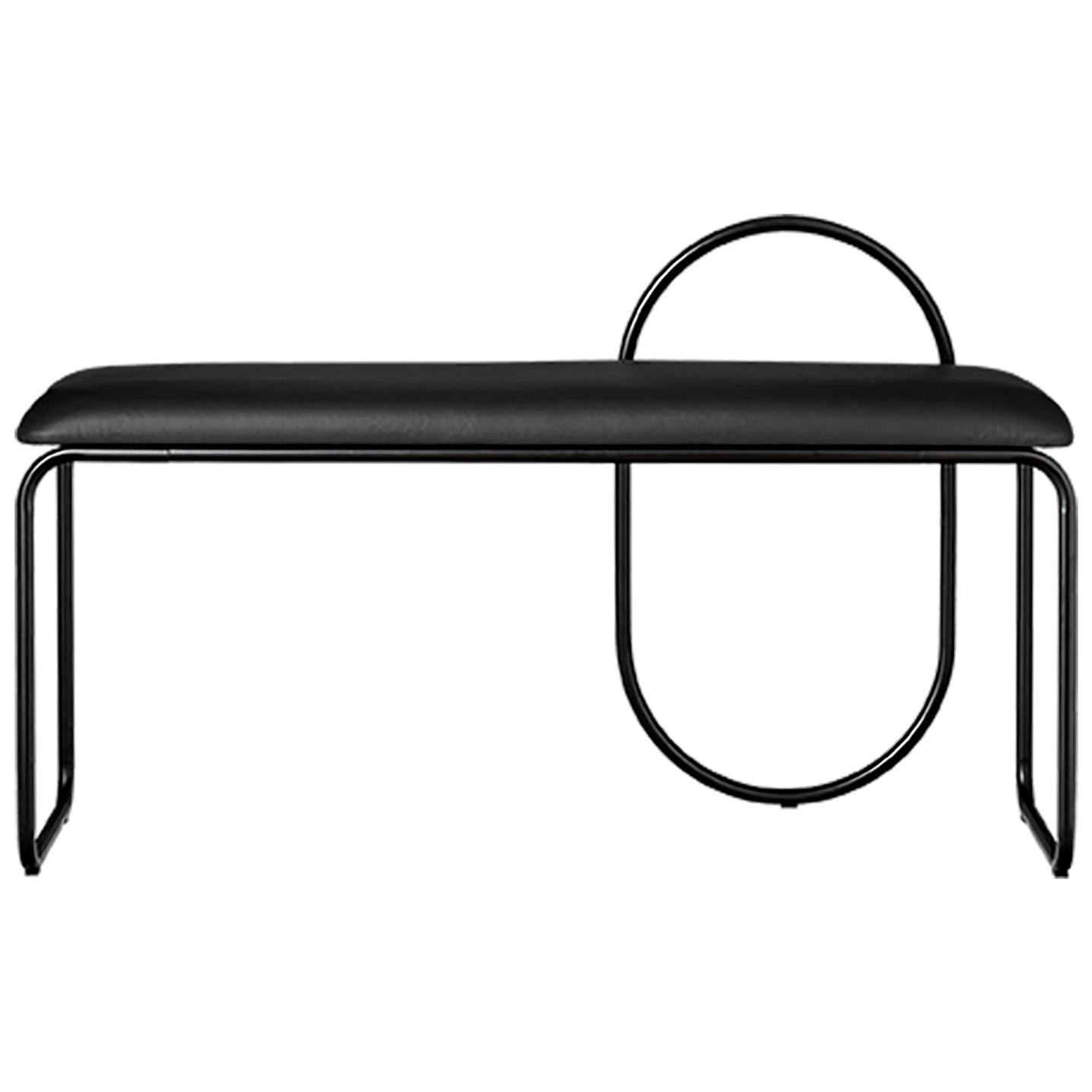 Black Leather Minimalist Bench For Sale