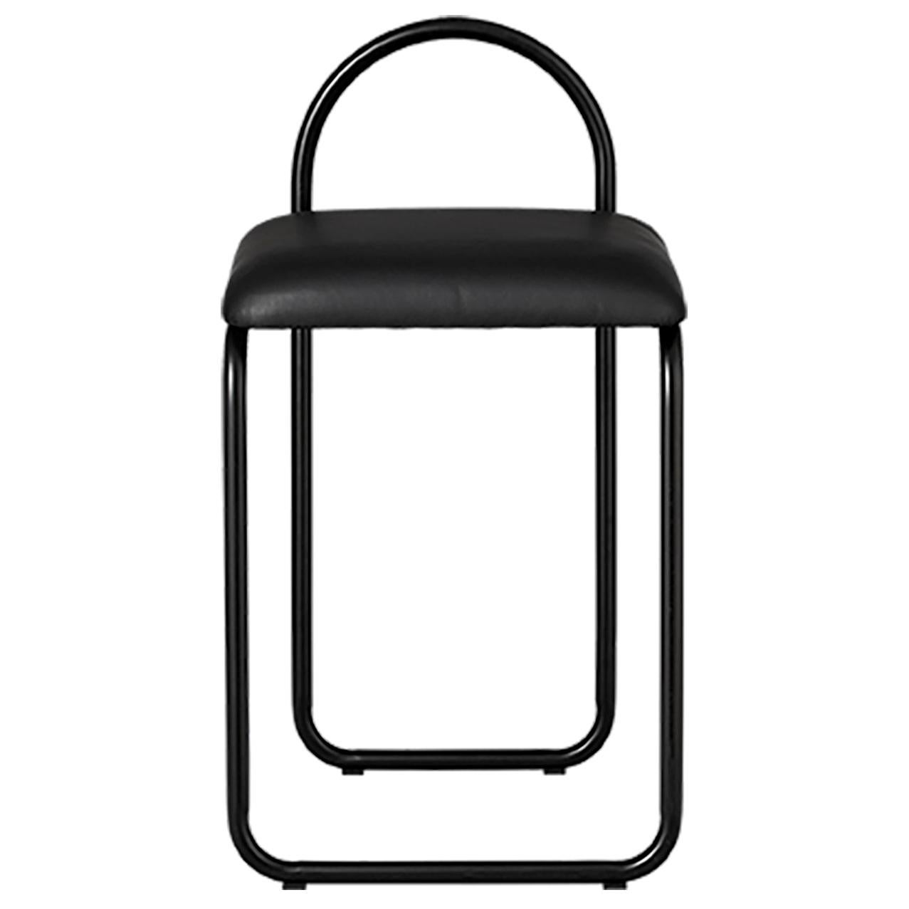 Minimalistischer Esszimmerstuhl aus schwarzem Leder im Angebot