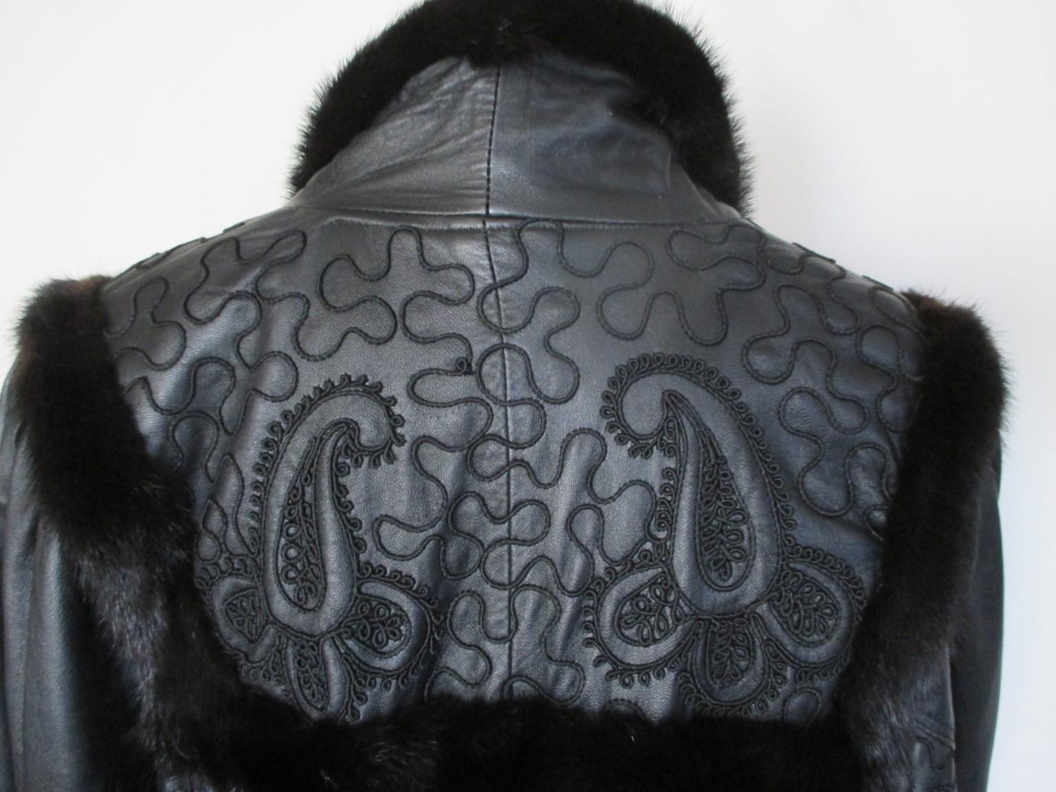 Black Leather Mink Persian Lamb/Astrakhan Fur Coat For Sale 1