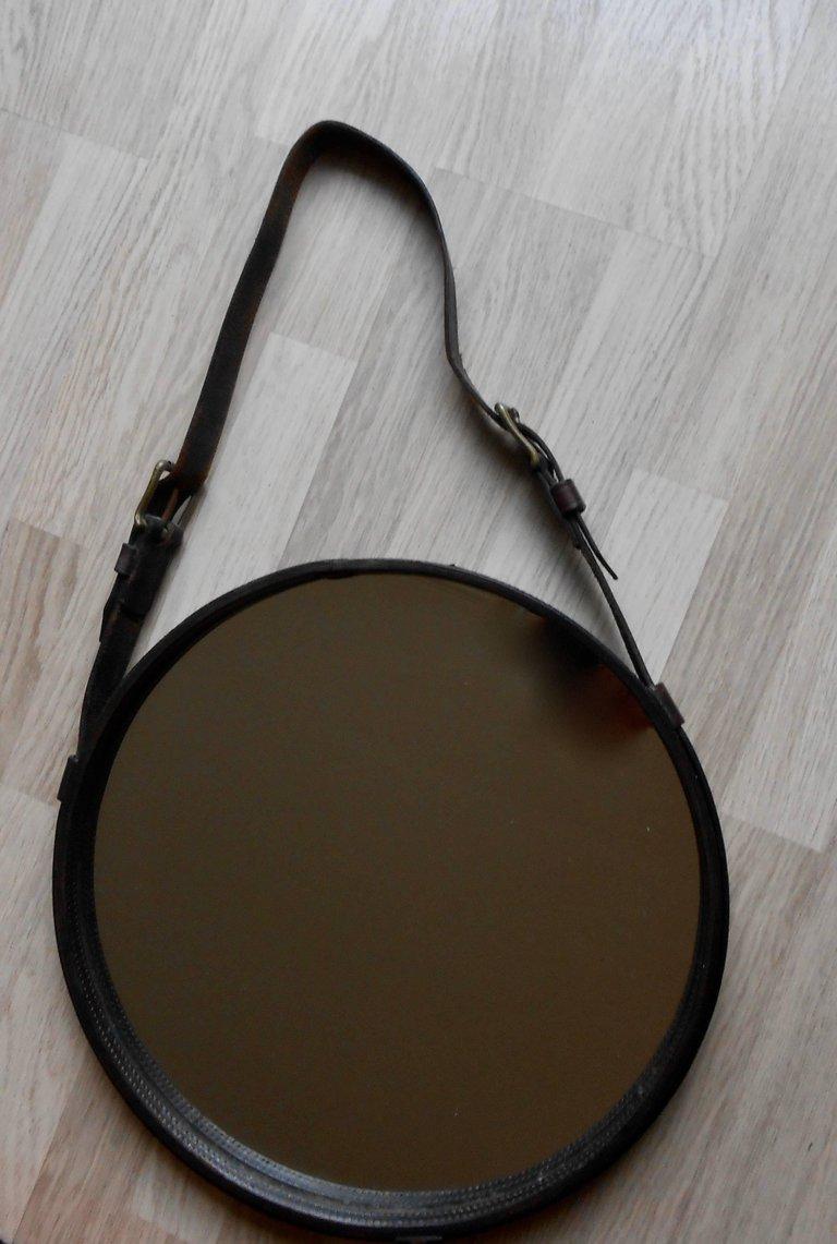 Mid-Century Modern Black Leather Mirror by Jacques Adnet, France, 1950