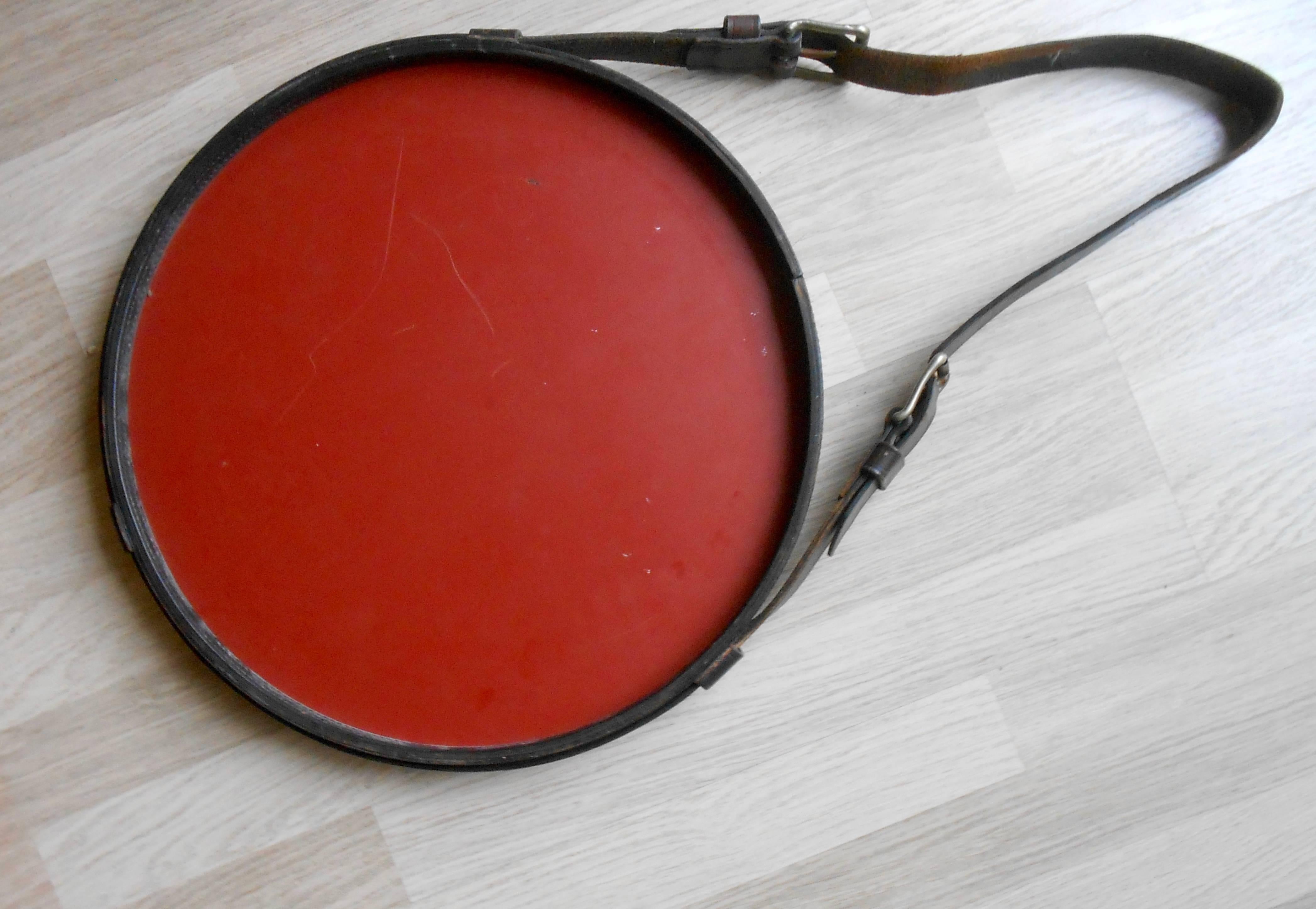 French Black Leather Mirror by Jacques Adnet, France, 1950 For Sale