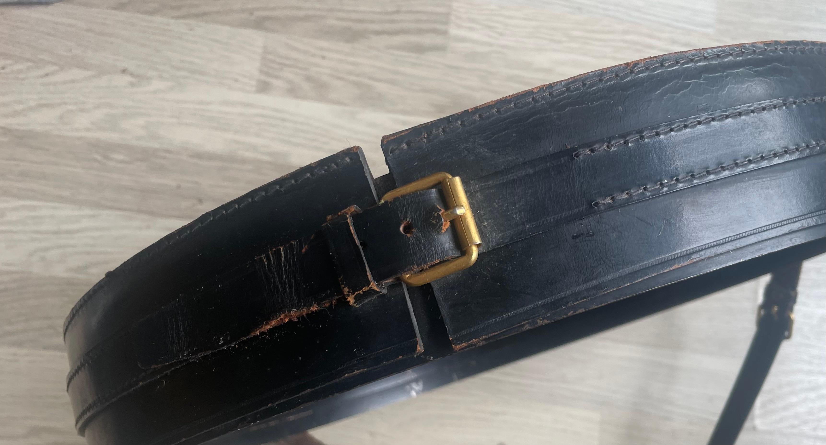 Mid-20th Century Black Leather Mirror Covered by Hermès  Designed by Jacques Adnet, France 1950. For Sale