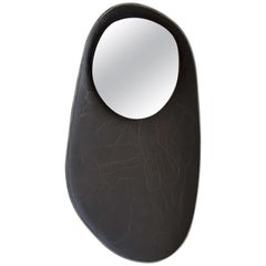 Black Leather Mirror with Gold, Silver and Copper Embroidery, France