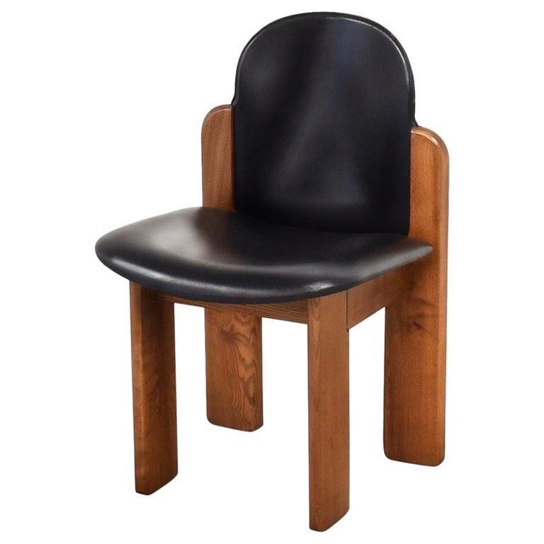 Italian Black Leather Model 330 Dining Chair, Silvio Coppola, Fratelli Montina, 1970s