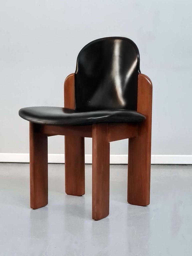 Black Leather Model 330 Dining Chair, Silvio Coppola, Fratelli Montina, 1970s In Good Condition In Brooklyn, NY