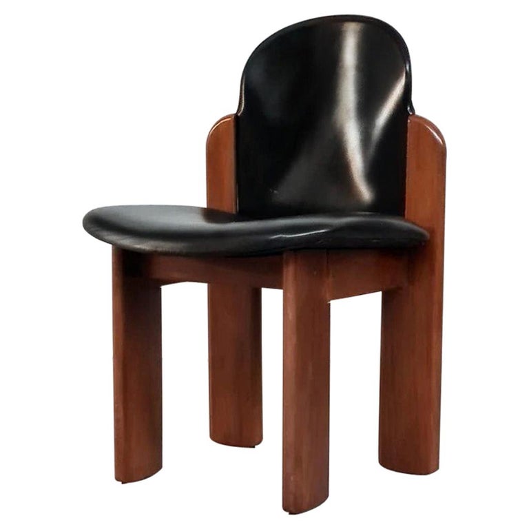 Black Leather Model 330 Dining Chair, Silvio Coppola, Fratelli Montina, 1970s
