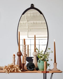 Black Leather Modern Long Oval Fairmount Wall Mirror
