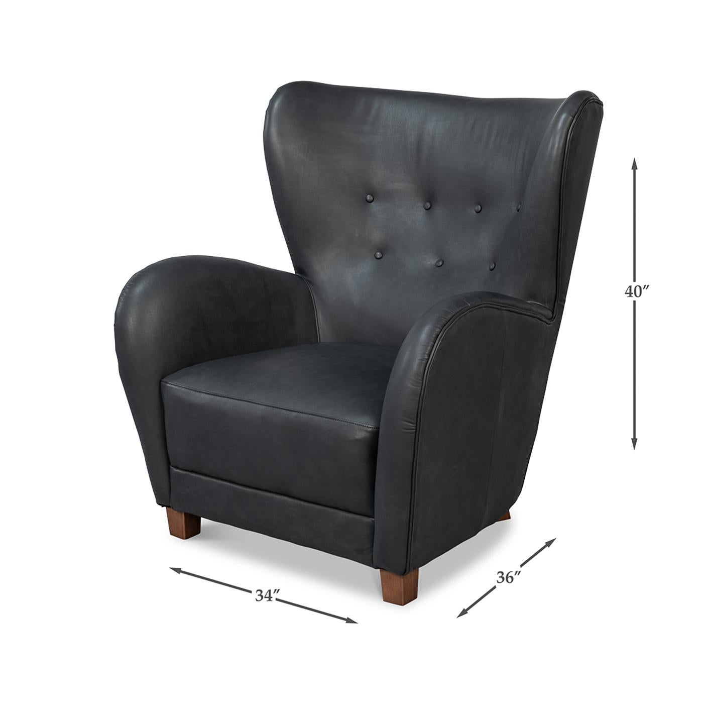 Fauteuil Wing moderne en cuir noir en vente 4
