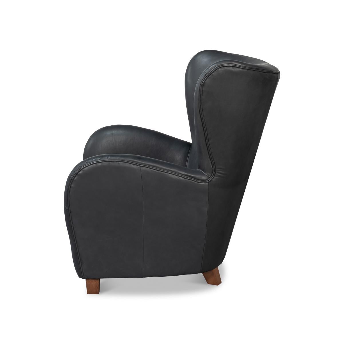 Asiatique Fauteuil Wing moderne en cuir noir en vente